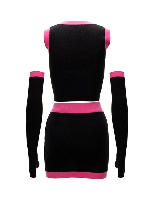 JYOSEI Cartoon Animal Jacquard Patchwork Puff Sleeve Slim Women&