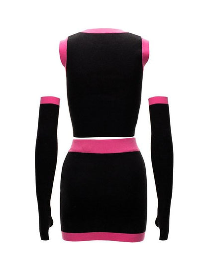 JYOSEI Cartoon Animal Jacquard Patchwork Puff Sleeve Slim Women&