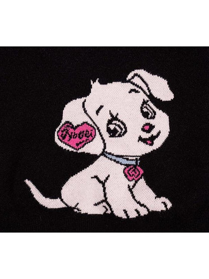 JYOSEI Cartoon Animal Jacquard Patchwork Puff Sleeve Slim Women&