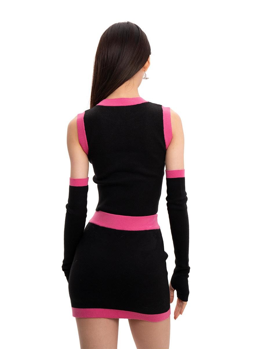 JYOSEI Cartoon Animal Jacquard Patchwork Puff Sleeve Slim Women&