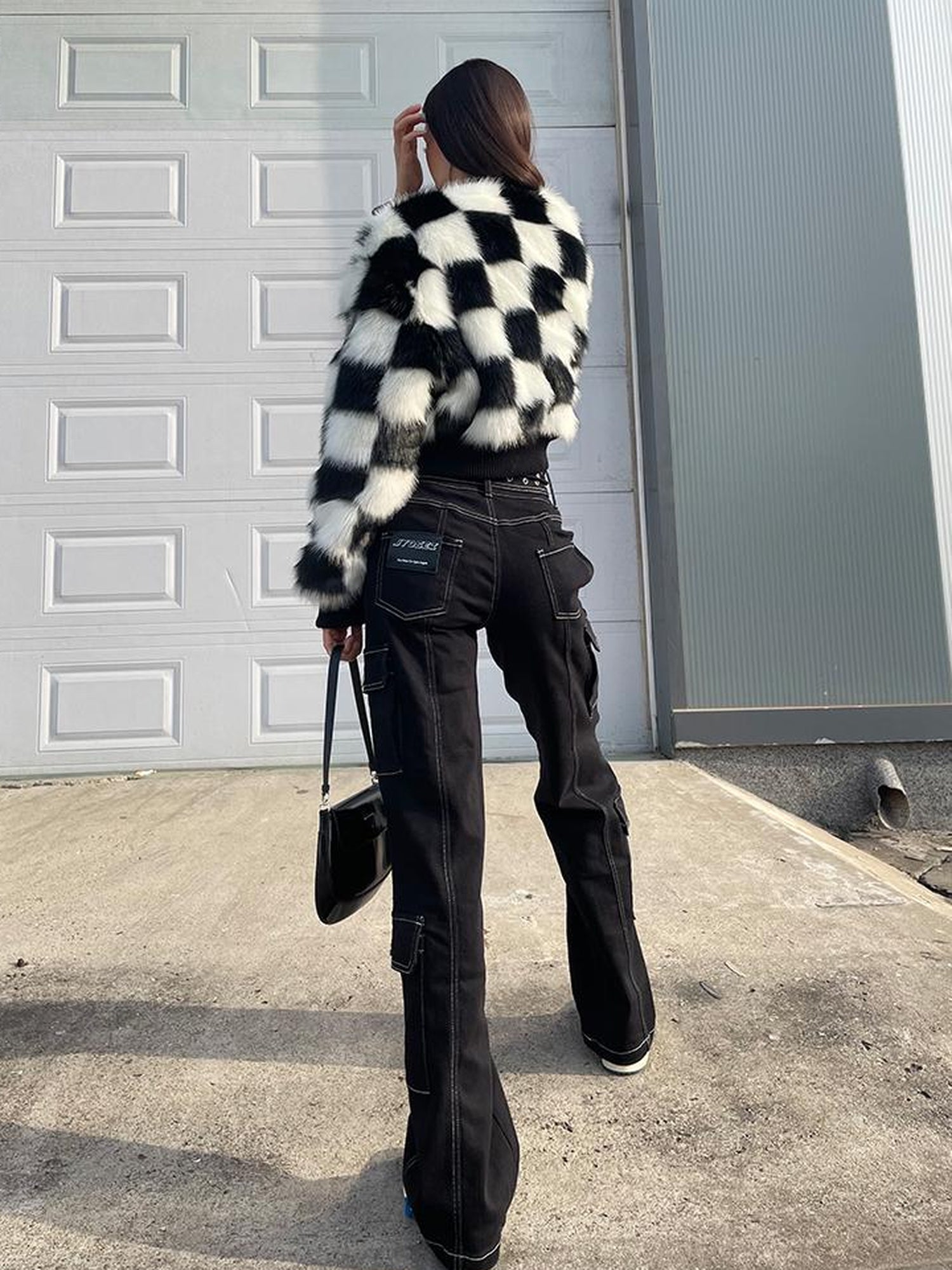 JYOSEI Checkerboard Faux Mink Quilted Jacket Women Winter Short Coat