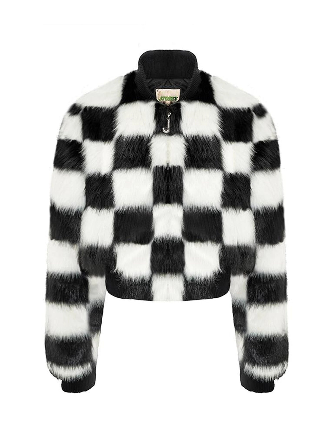 Checkerboard Faux Mink Quilted Jacket Women Winter Short Coat