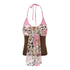 JYOSEI Colorblock Faux Two Piece Mesh Leopard Print Halter Women&