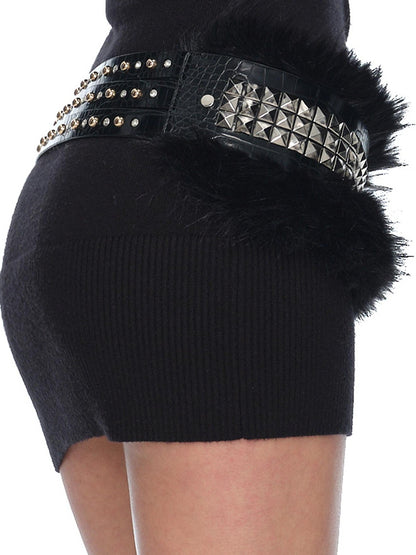 JYOSEI Crocodile Embossed Detachable Fur Heavy Duty Black Pu Leather O Ring Women&
