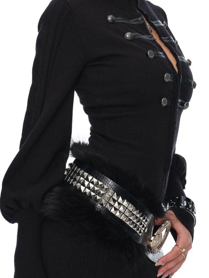 JYOSEI Crocodile Embossed Detachable Fur Heavy Duty Black Pu Leather O Ring Women&