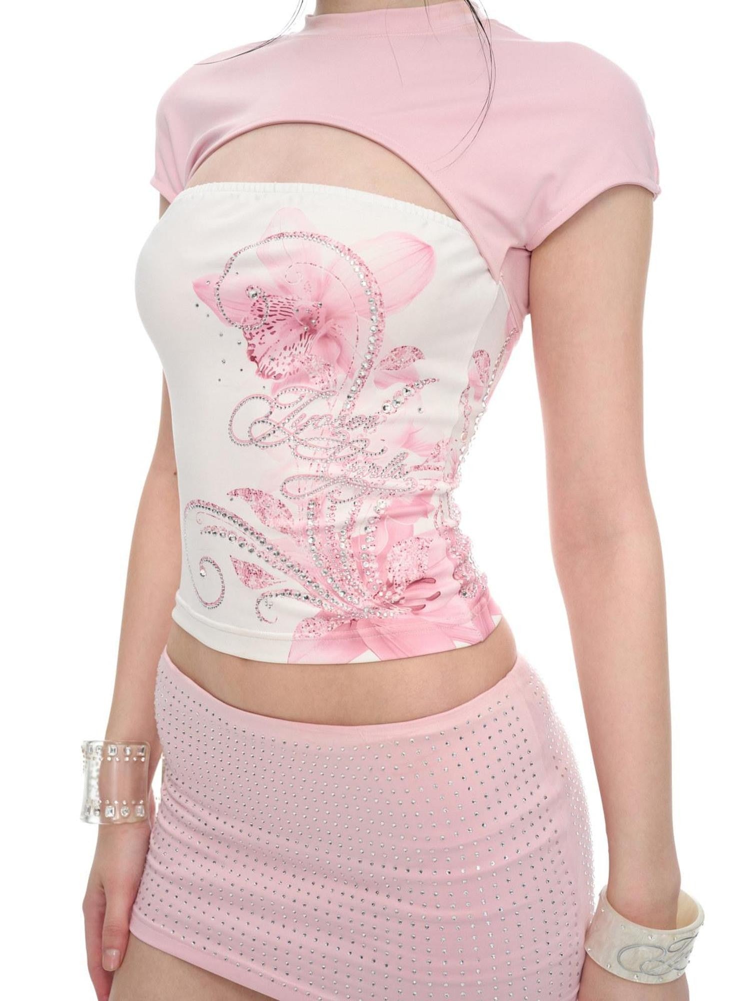 JYOSEI Cutout Rhinestone Floral Bodycon Mini Women&