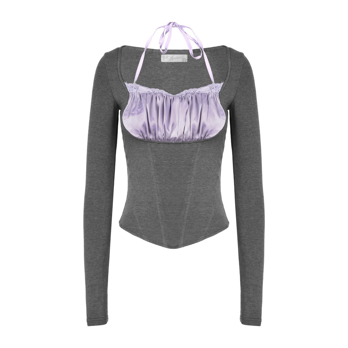 JYOSEI_Dark_Grey_Color_Block_Lace_Halter_Women&