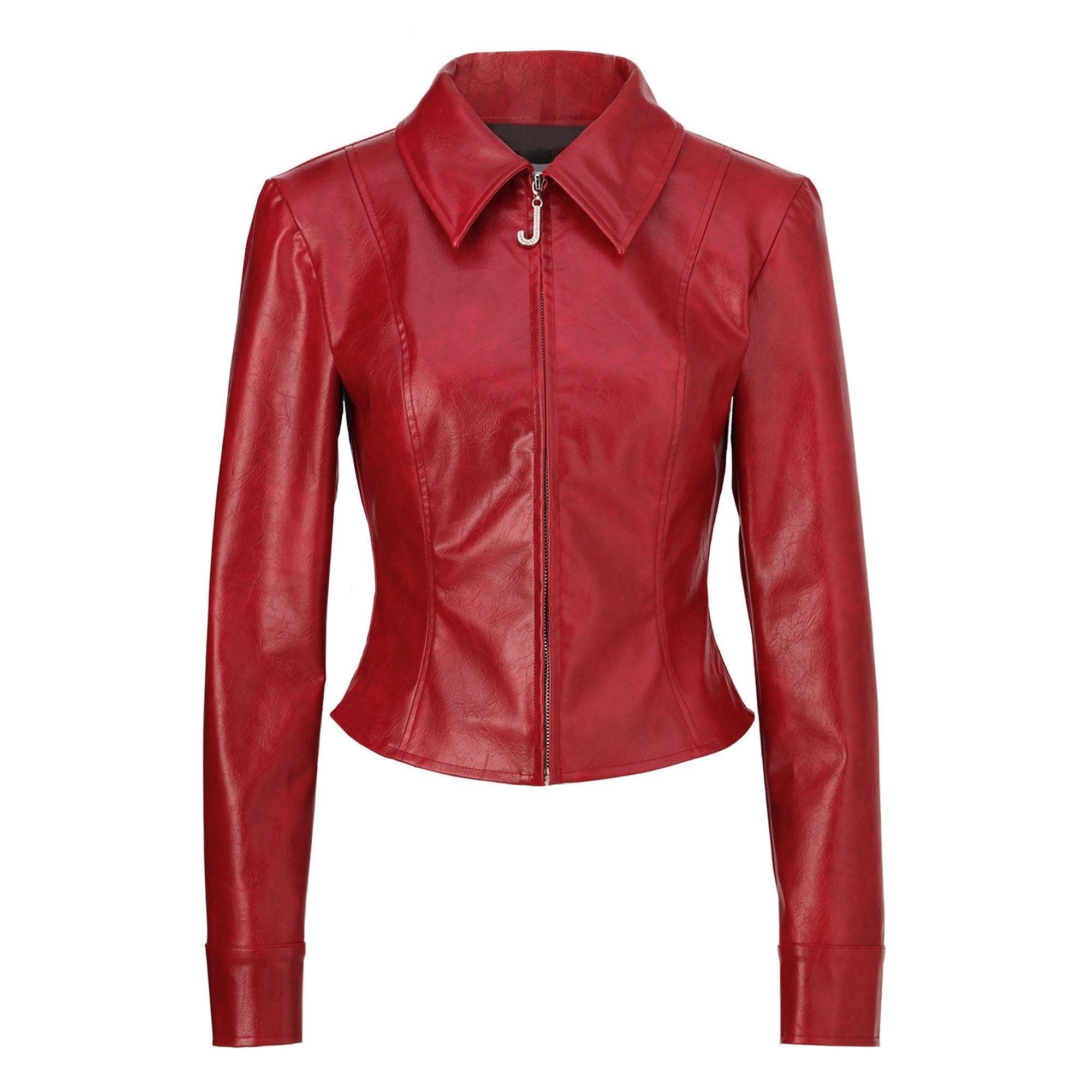 JYOSEI_Deep_Red_3d_Embellished_Lapel_Zip_Cropped_Street_Women&