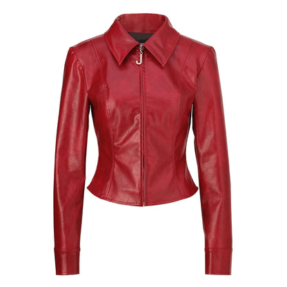 JYOSEI_Deep_Red_3d_Embellished_Lapel_Zip_Cropped_Street_Women&