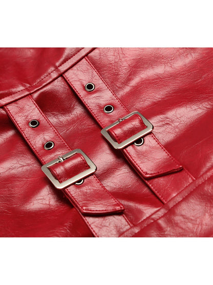 JYOSEI Deep Red 3d Embellished Lapel Zip Cropped Street Women&