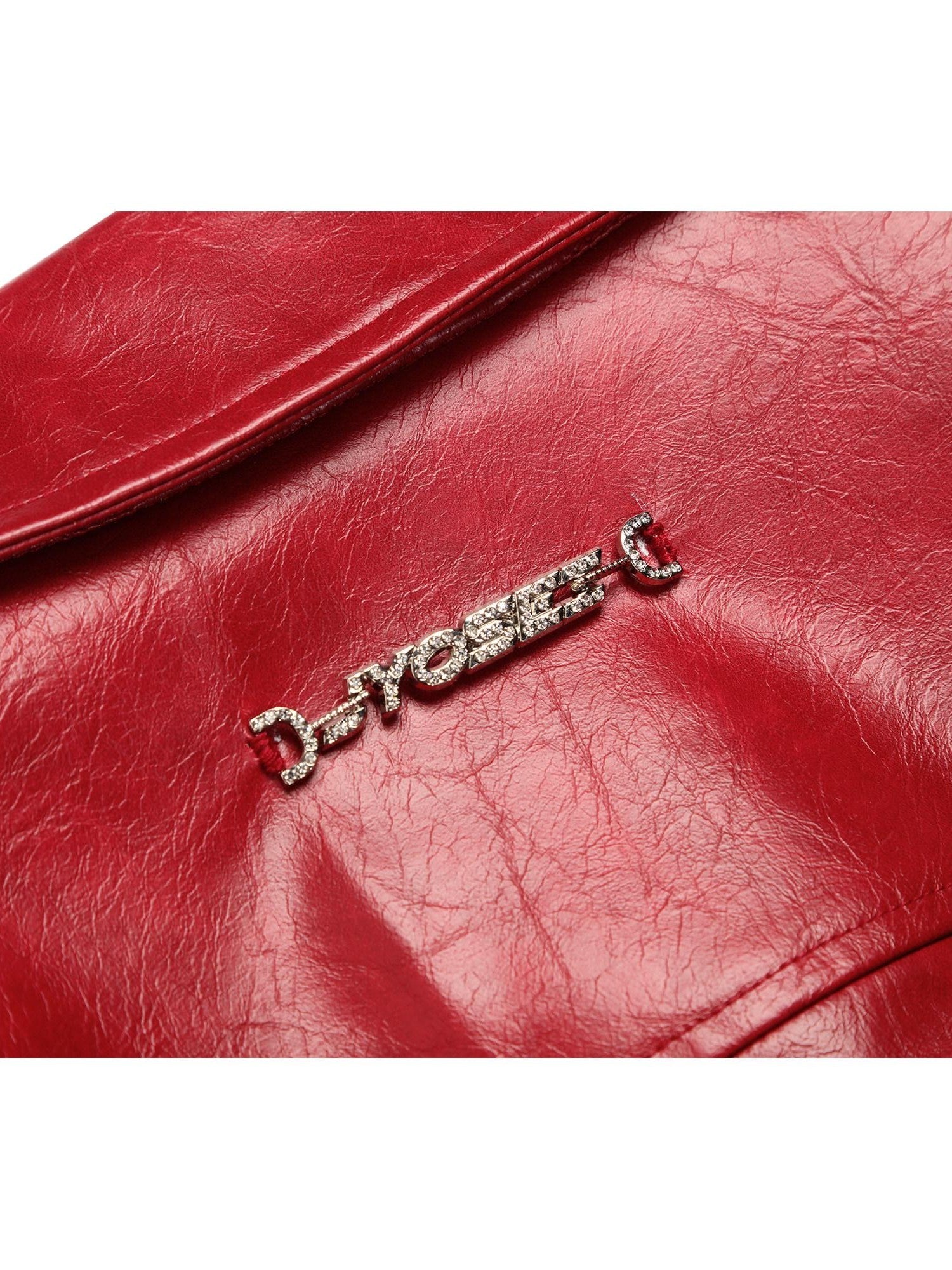 JYOSEI Deep Red 3d Embellished Lapel Zip Cropped Street Women&