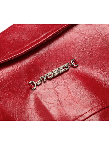 JYOSEI Deep Red 3d Embellished Lapel Zip Cropped Street Women&