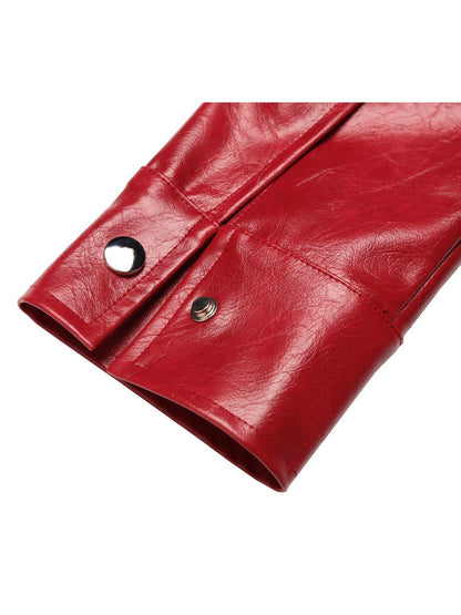 JYOSEI Deep Red 3d Embellished Lapel Zip Cropped Street Women&