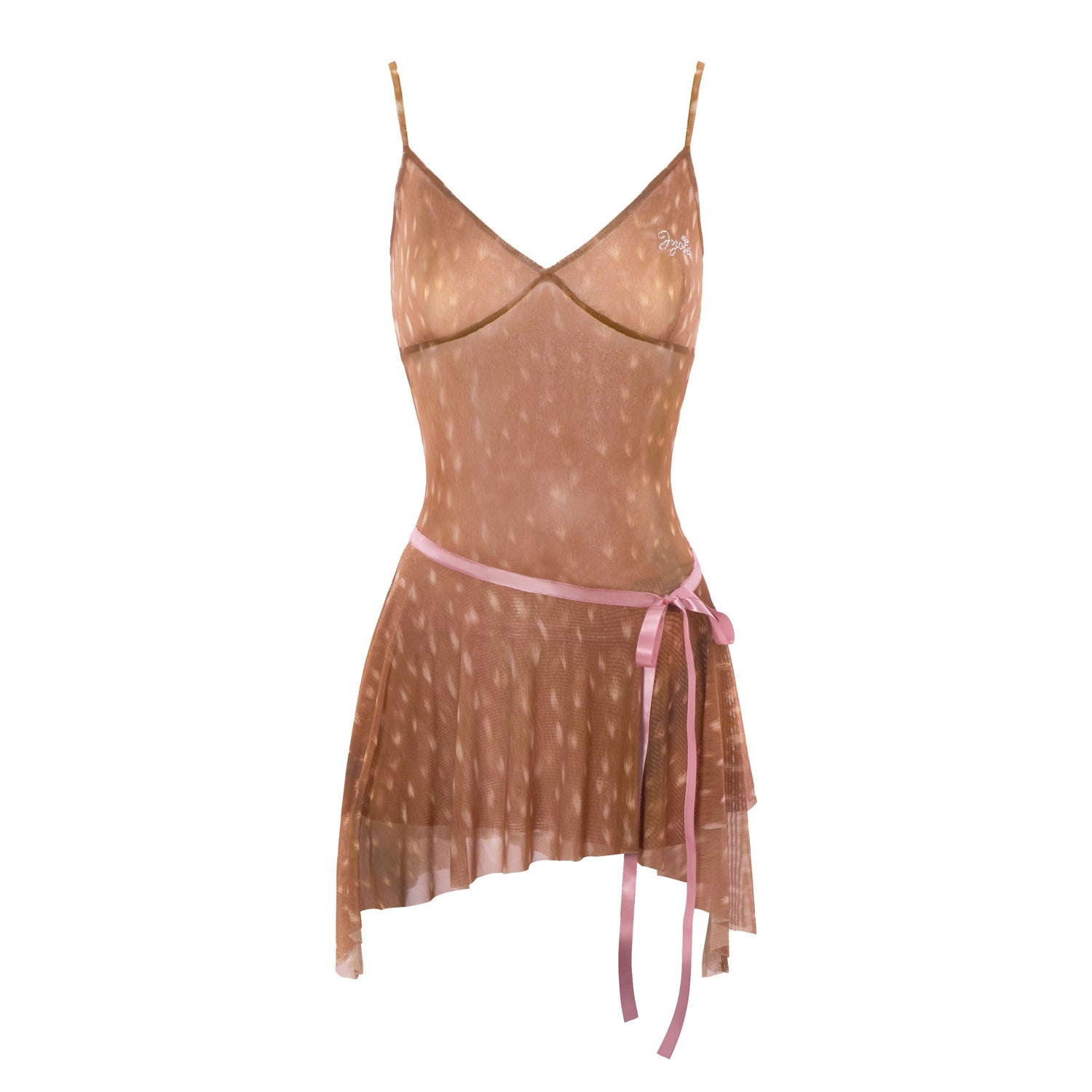 JYOSEI Deer Print Asymmetrical Hem Pink Ribbon Women&