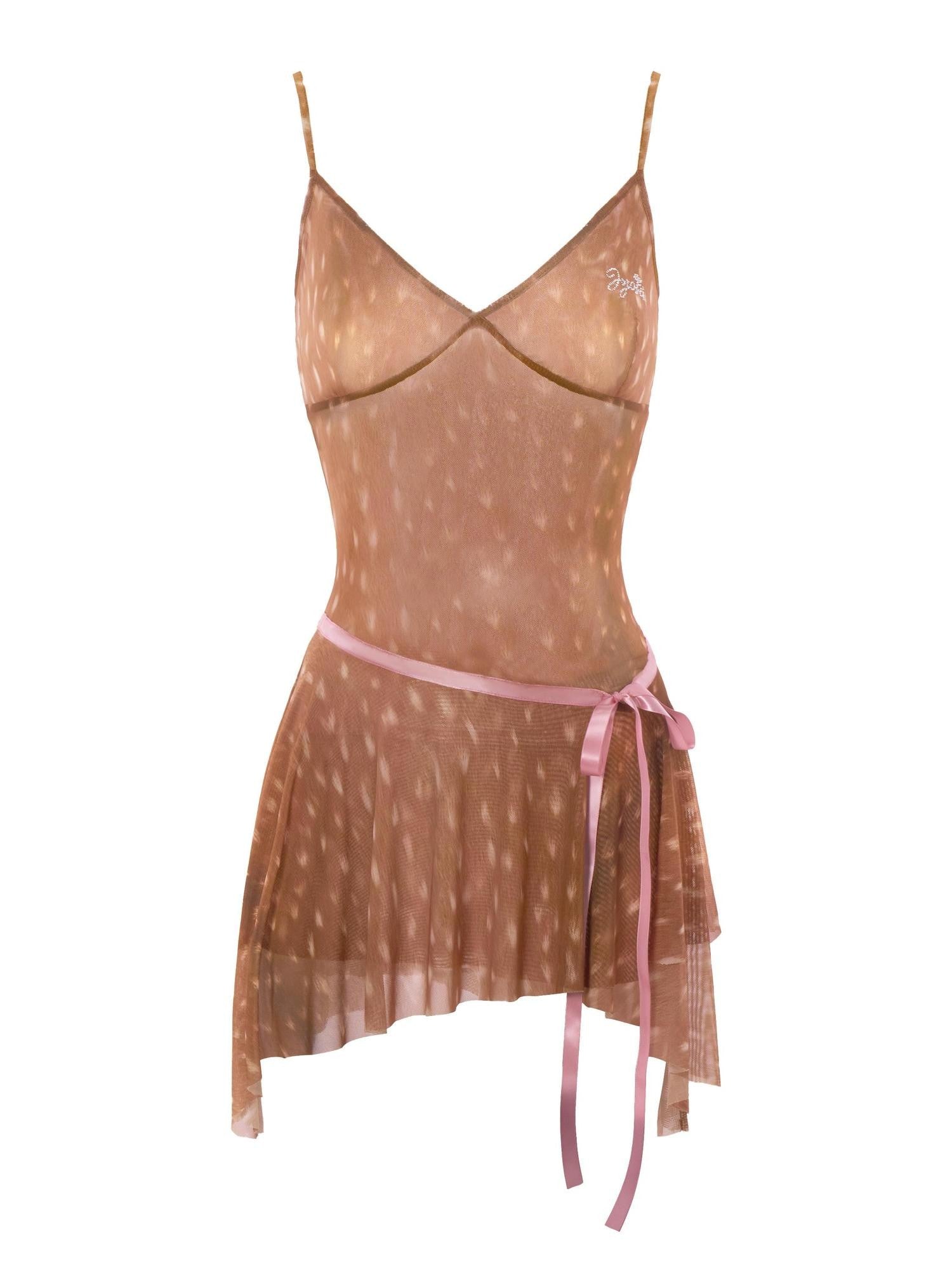 JYOSEI Deer Print Asymmetrical Hem Pink Ribbon Women&