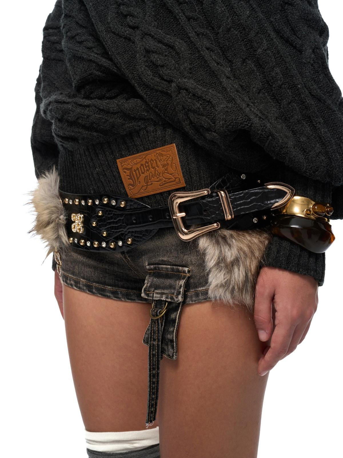 JYOSEI Detachable Chain Studded Embossed Y2K Street Women Pin Buckle 7.5Cm Belt