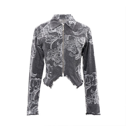 JYOSEI_Dragon_Jacquard_Two_Piece_Cotton_Tailored_Women_Jacket_Skirt_Suits_MISSTT