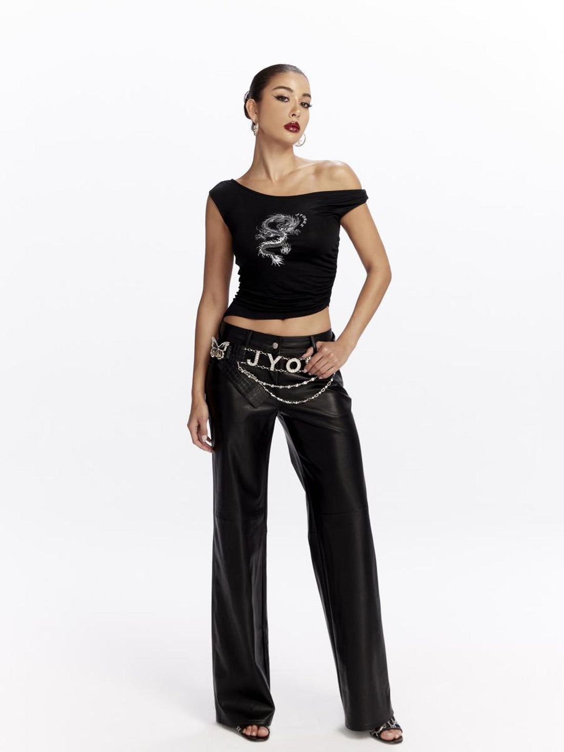 JYOSEI Dragon Print Asymmetrical Hem T Shirt