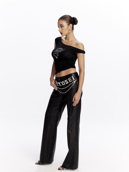 JYOSEI Dragon Print Asymmetrical Hem T Shirt