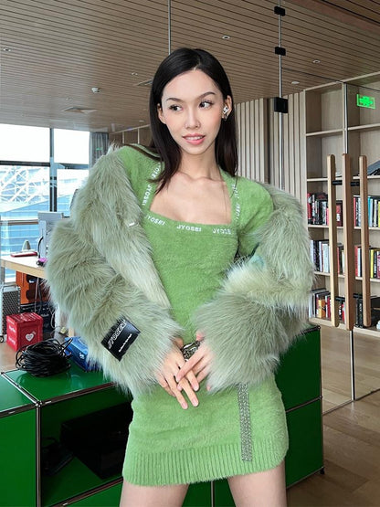 JYOSEI Embroidered High Waist Street A Line Square Neck Knit Casual Midi Dresses