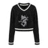 JYOSEI_Embroidered_V-Neck_Dragon_Sweater_Women_Spring_Top_Black_White_MISSTT