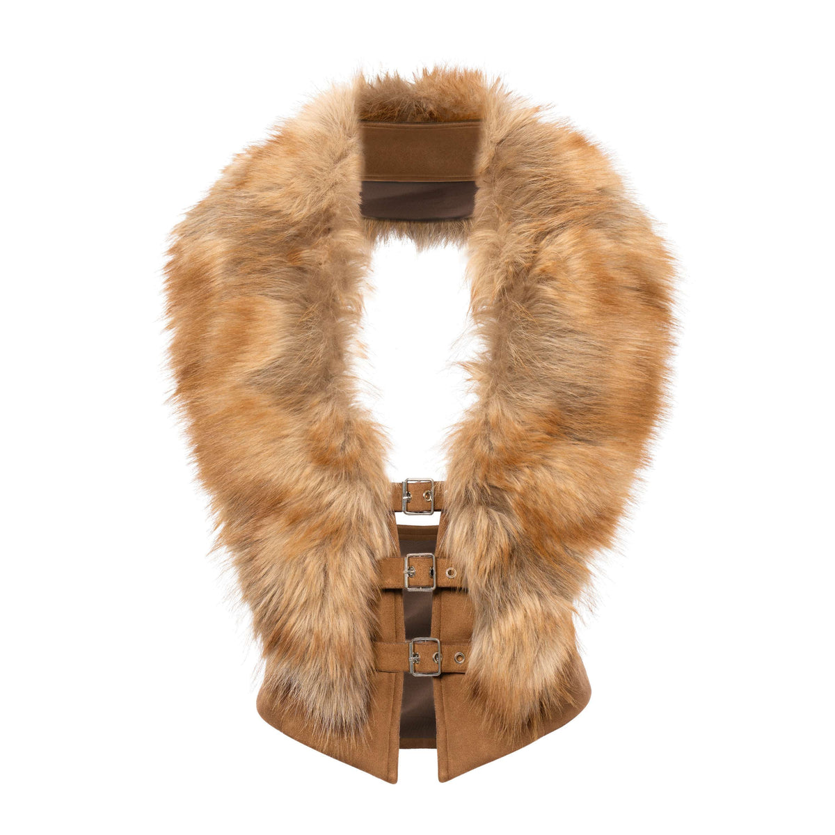 JYOSEI_Faux_Fur_Trim_Open_Back_Spliced_Brown_Suede_Women&