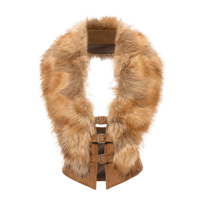 JYOSEI_Faux_Fur_Trim_Open_Back_Spliced_Brown_Suede_Women&