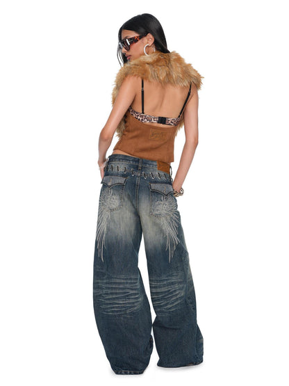 JYOSEI Faux Fur Trim Open Back Spliced Brown Suede Women&