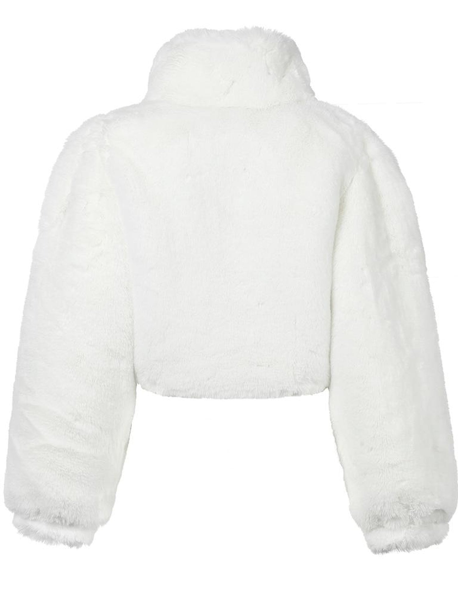 JYOSEI Fluffy White Faux Rabbit Fur Short Winter Coat For Women