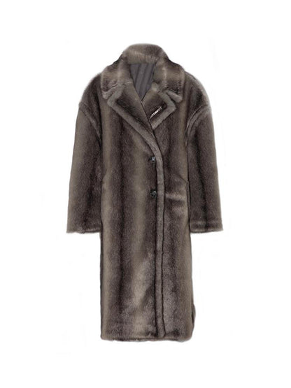 JYOSEI Gradient Gray Long Faux Fur Coat Women Winter Oversized Jacket