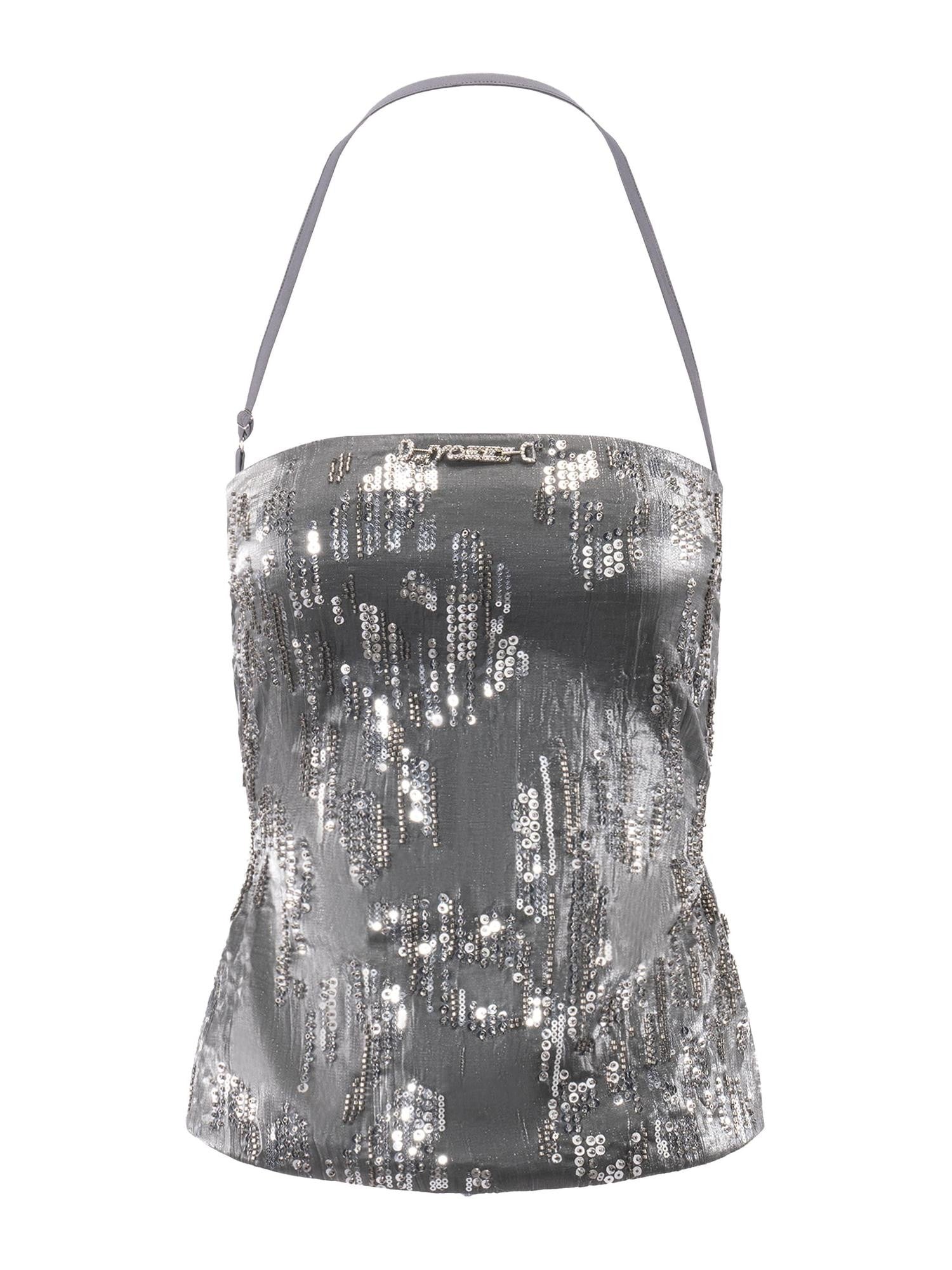 JYOSEI Gray Sequin Backless Strappy Bandage Women&