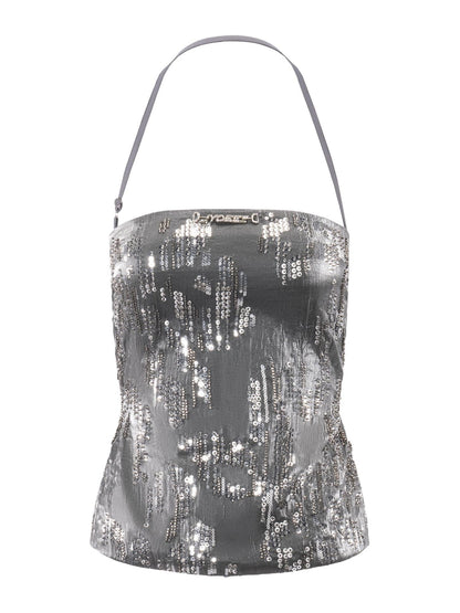 JYOSEI Gray Sequin Backless Strappy Bandage Women&