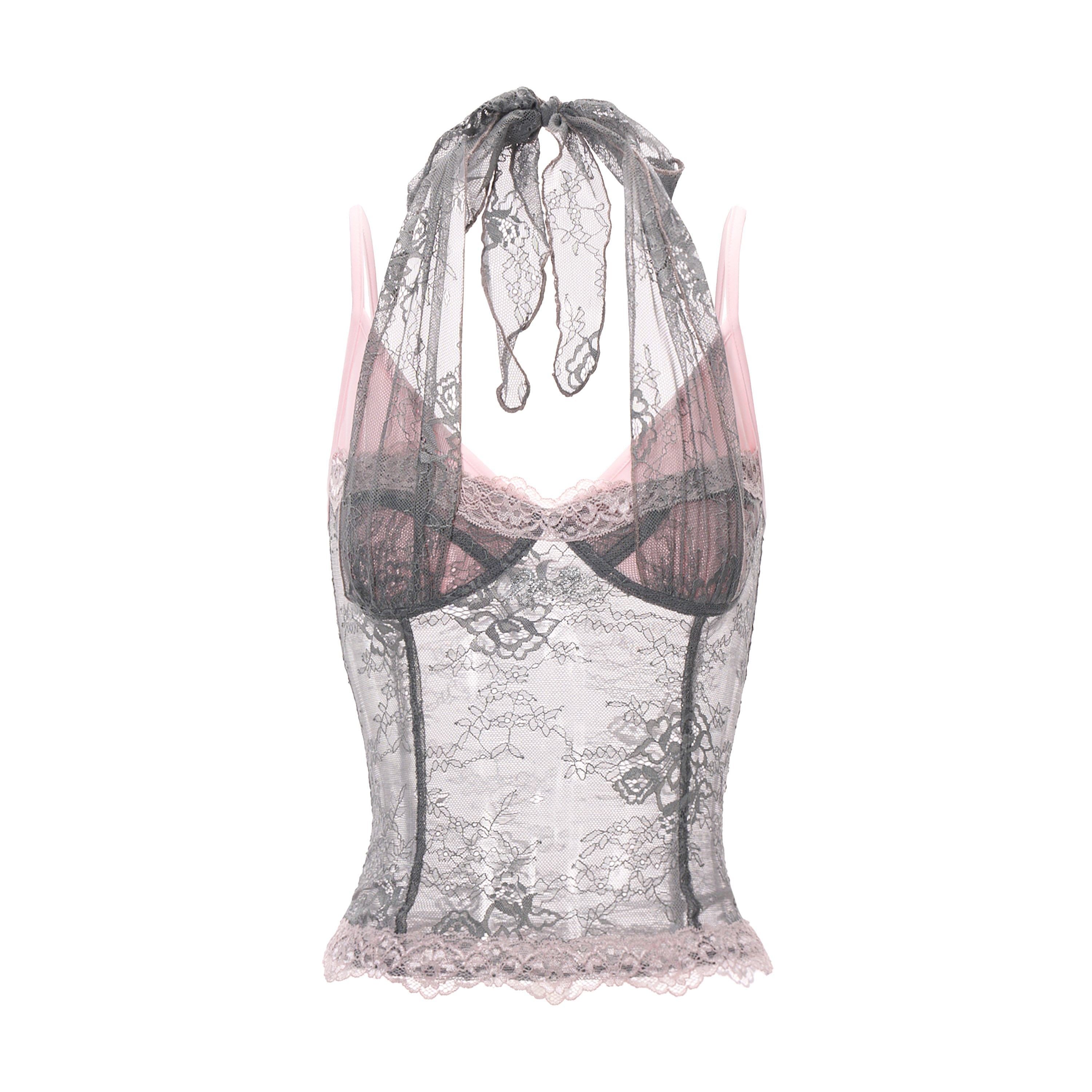 JYOSEI_Grey_Pink_Lace_Splice_Halter_V-neck_Women&
