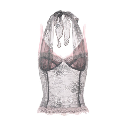 JYOSEI_Grey_Pink_Lace_Splice_Halter_V-neck_Women&