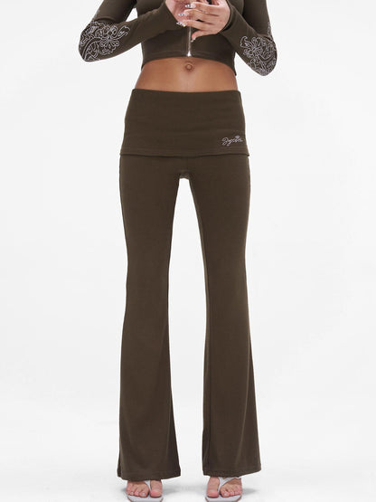 JYOSEI J Y O S E I Knit Crop Top With Print Faux Fur Hood Flared Pants Set