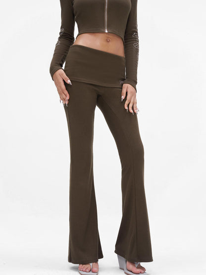 JYOSEI J Y O S E I Knit Crop Top With Print Faux Fur Hood Flared Pants Set