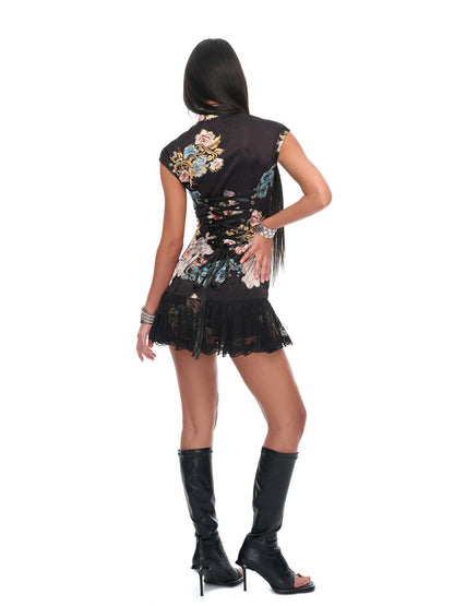 JYOSEI Lace Hem Cutout Cheongsam Women&