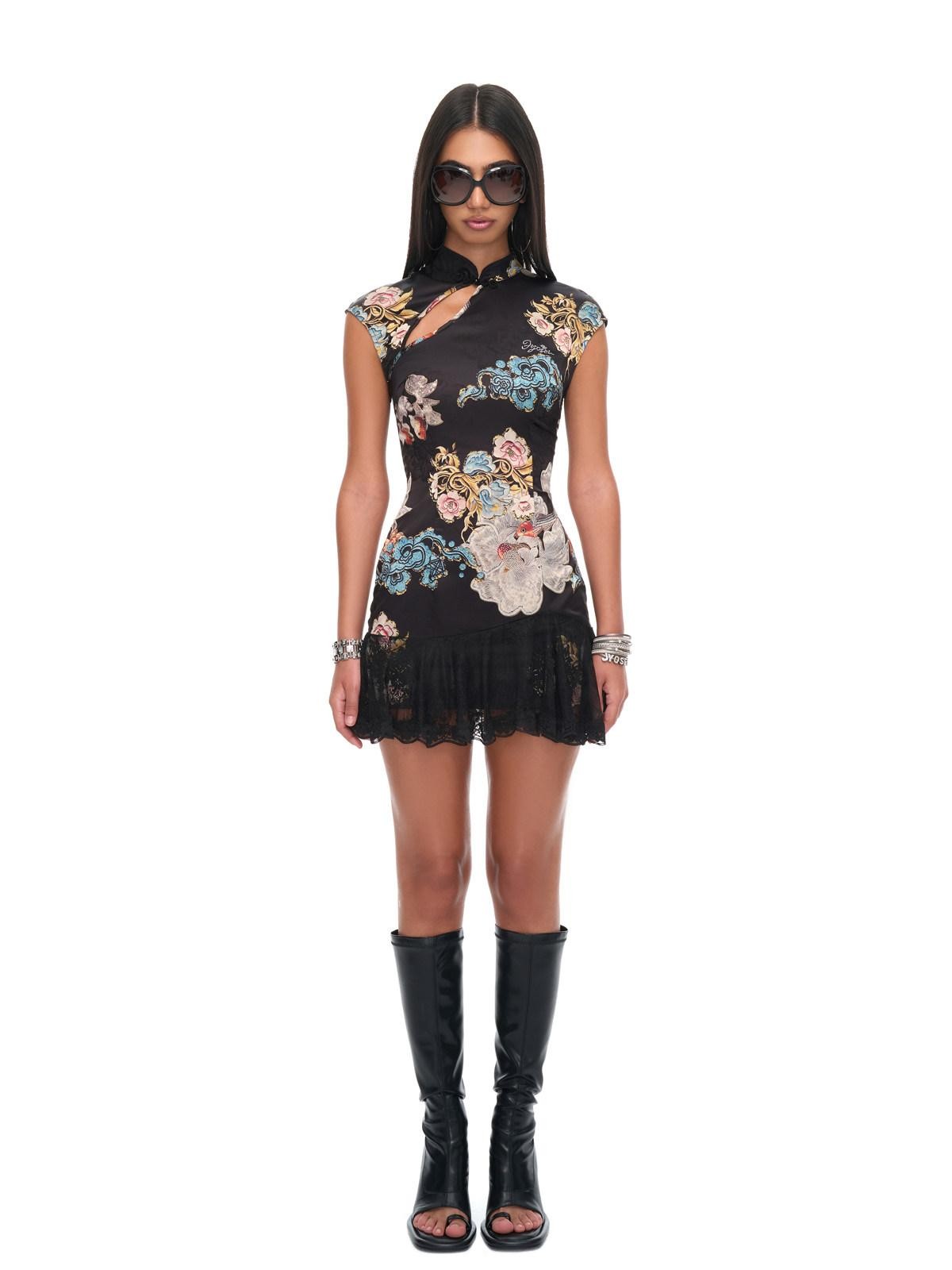 JYOSEI Lace Hem Cutout Cheongsam Women&