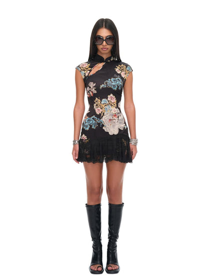 JYOSEI Lace Hem Cutout Cheongsam Women&