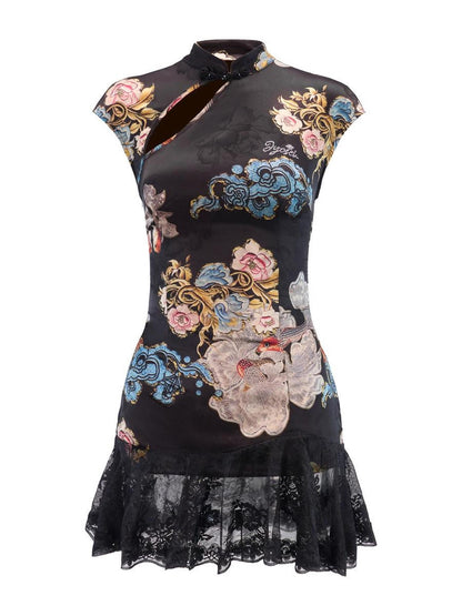 JYOSEI Lace Hem Cutout Cheongsam Women&