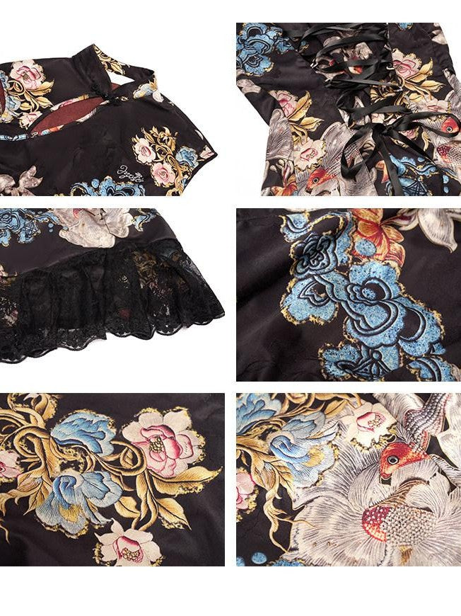 JYOSEI Lace Hem Cutout Cheongsam Women&