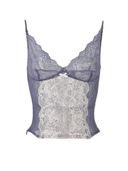 JYOSEI Lace Trimmed Purple White Color Block Slim Fit Camisole Top
