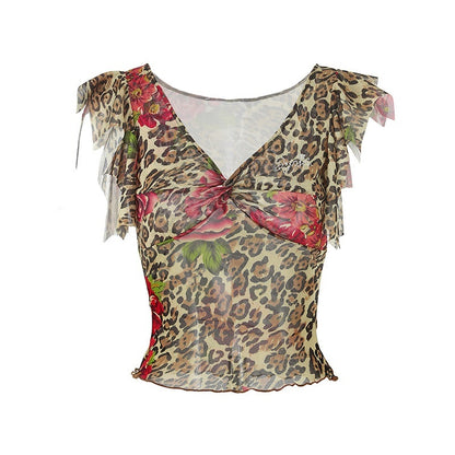 JYOSEI_Leopard_Floral_Print_V-neck_Slim_Cropped_Women&