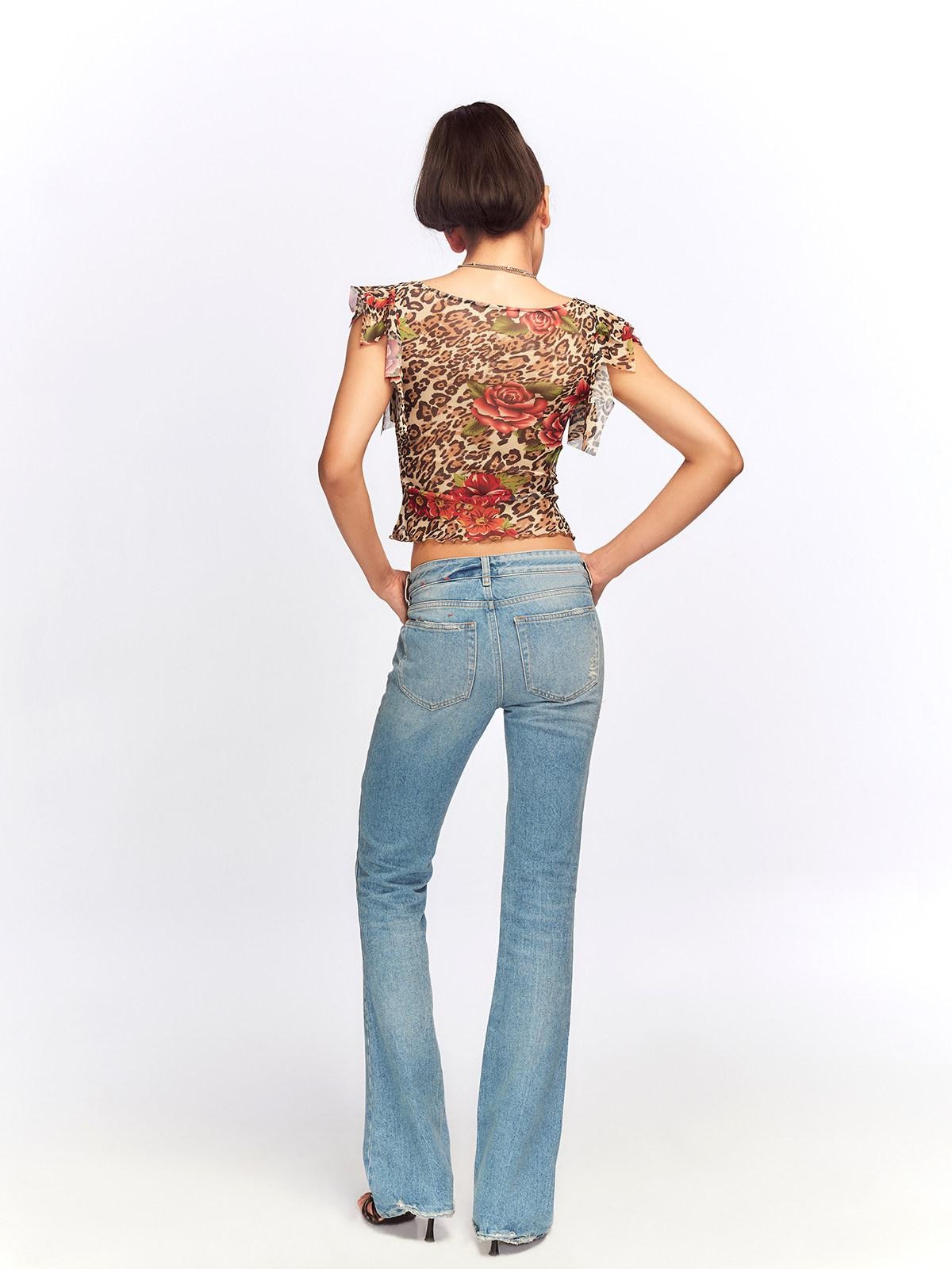 JYOSEI Leopard Floral Print V-neck Slim Cropped Women&