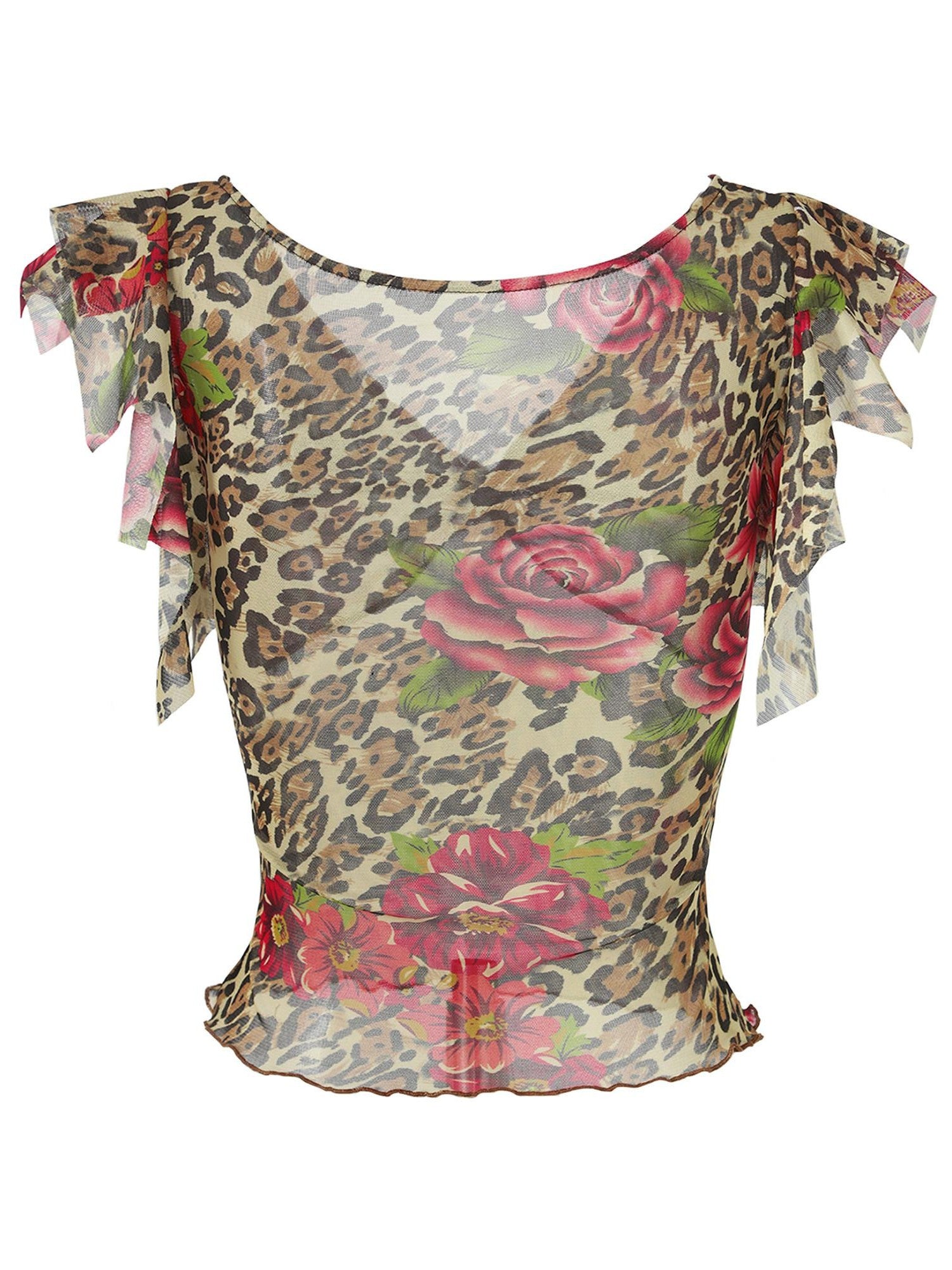 JYOSEI Leopard Floral Print V-neck Slim Cropped Women&