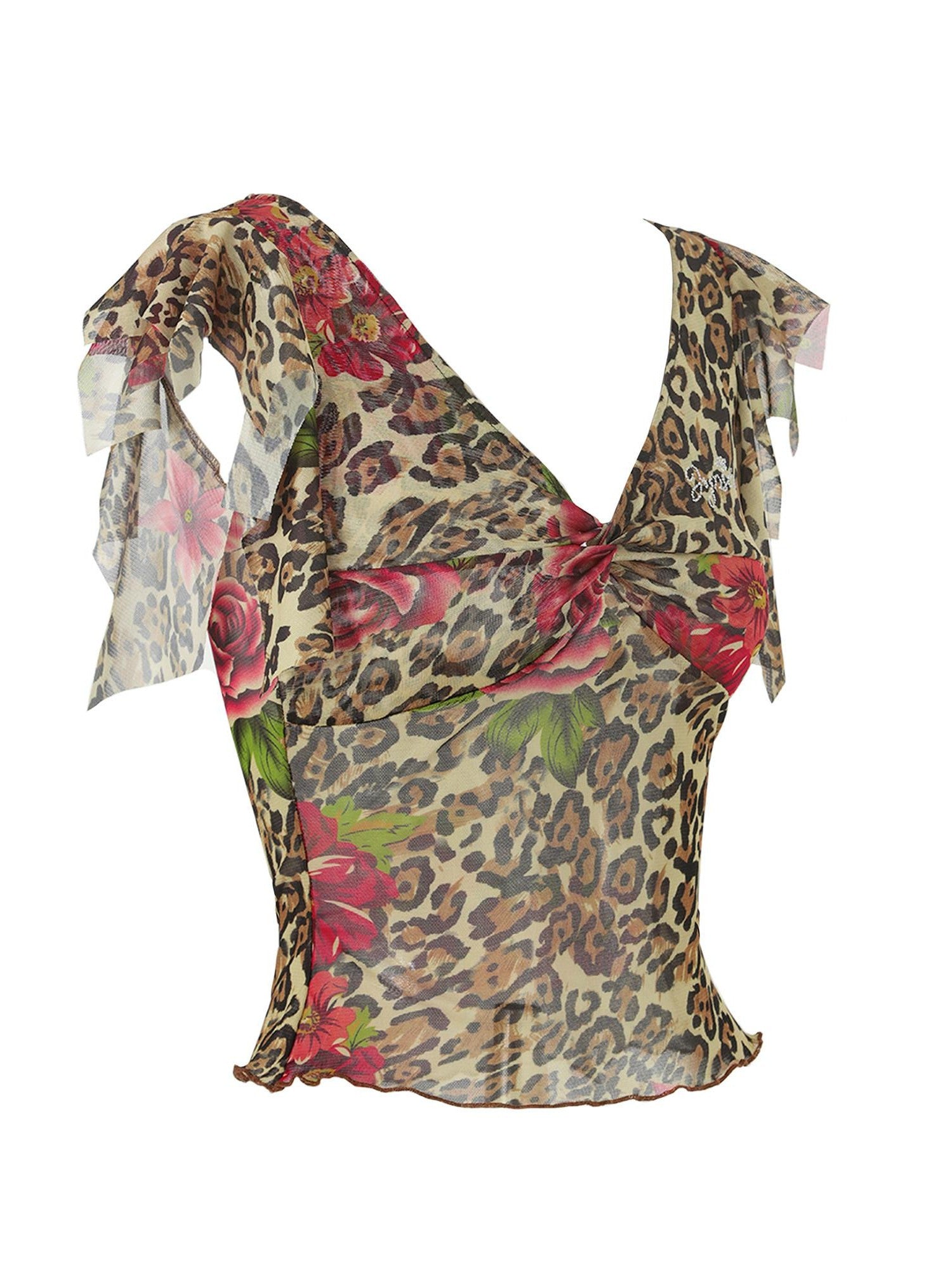 JYOSEI Leopard Floral Print V-neck Slim Cropped Women&