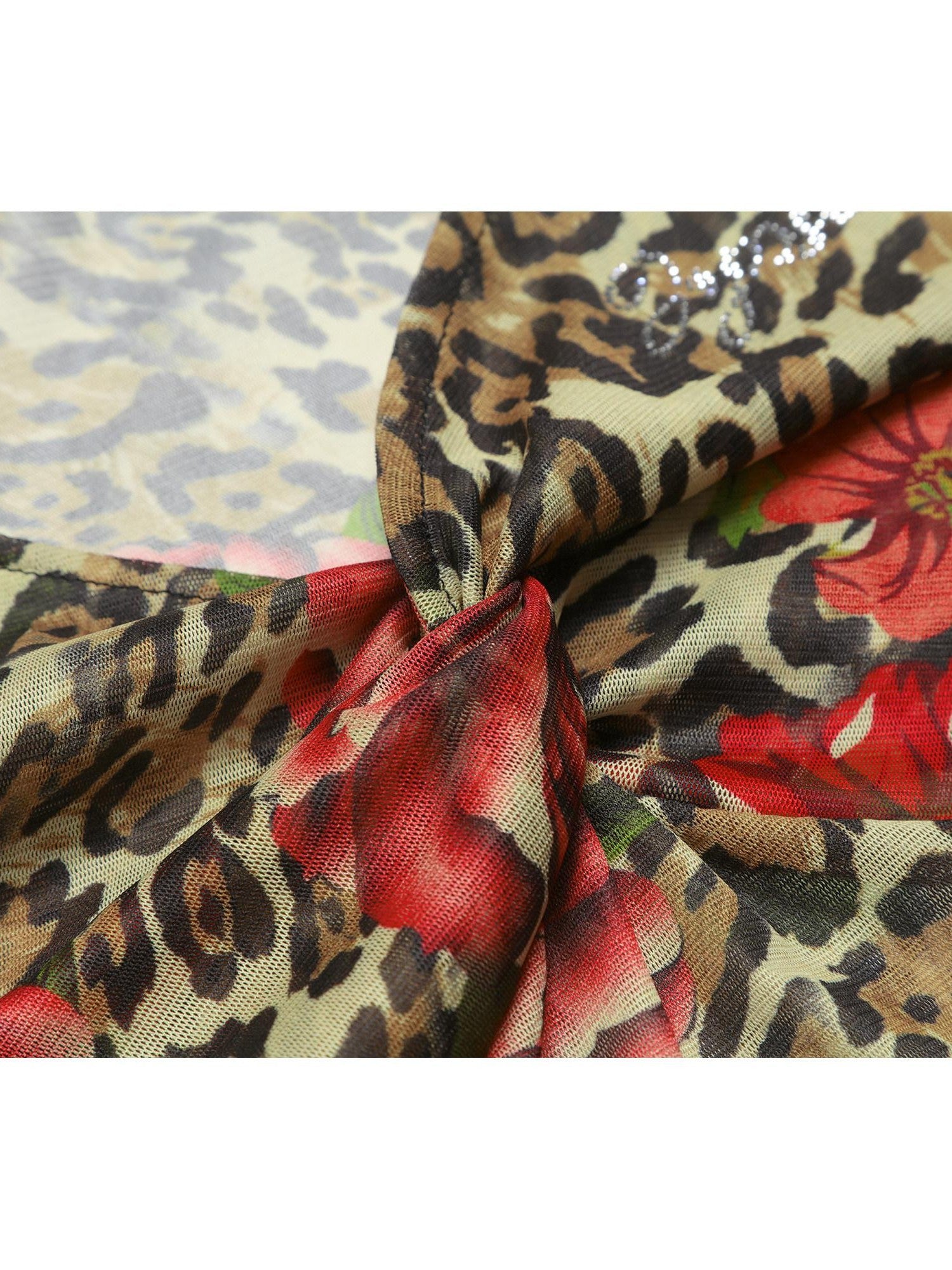 JYOSEI Leopard Floral Print V-neck Slim Cropped Women&
