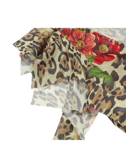 JYOSEI Leopard Floral Print V-neck Slim Cropped Women&