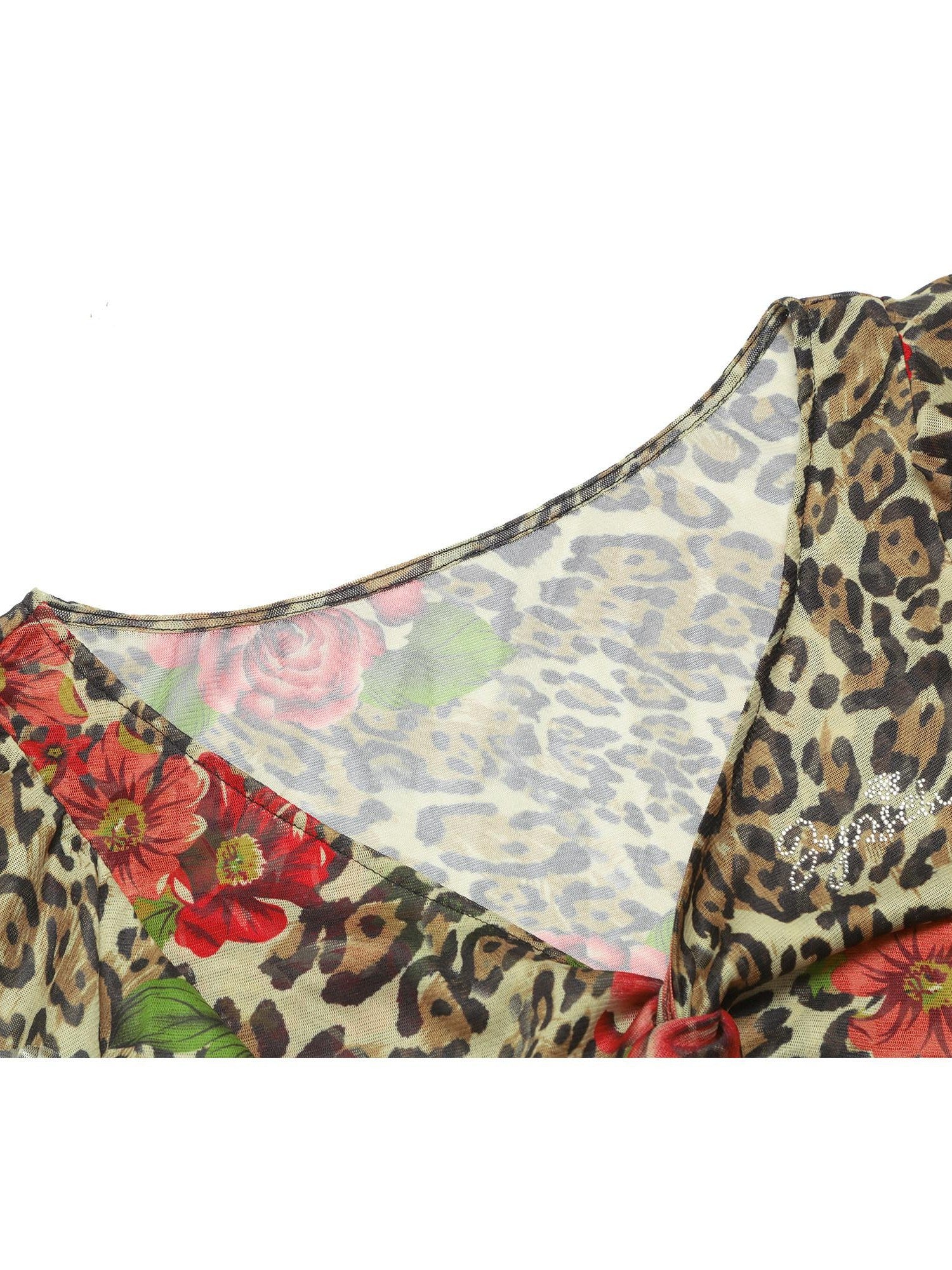 JYOSEI Leopard Floral Print V-neck Slim Cropped Women&