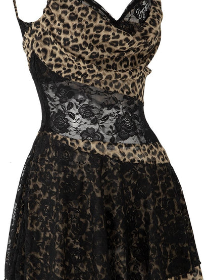 JYOSEI Leopard Lace Panel Cowl Neck Women&